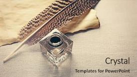  Presentation with feather pen - Slides having feather pen and inkwell background and a mint green colored foreground