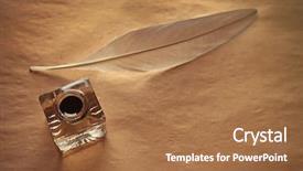  Presentation with feather pen - PPT layouts featuring feather pen and inkwell background and a coral colored foreground
