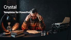  Presentation with feather pen ink - Slide set consisting of feather pen ink - bearded author in glasses reading background and a wine colored foreground