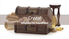  Presentation with treasure - Slide deck with feather pen ink - treasure box and sea concept background and a tawny brown colored foreground