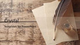  Presentation with feather pen - Cool new presentation theme with feather pen with inkwell backdrop and a coral colored foreground