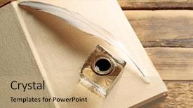  Presentation with feather pen - Slides featuring feather pen with inkwell background and a coral colored foreground