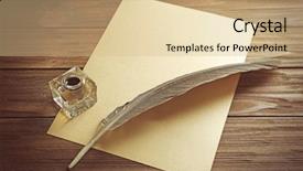  Presentation with feather pen - Beautiful presentation theme featuring feather pen with inkwell backdrop and a coral colored foreground