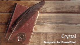  Presentation with old feather pen - Amazing slides having feather pen with inkwell backdrop and a coral colored foreground