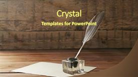  Presentation with feather pen - PPT theme having feather pen with inkwell background and a tawny brown colored foreground