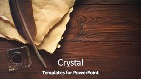  Presentation with feather pen - PPT layouts consisting of feather pen with inkwell background and a tawny brown colored foreground