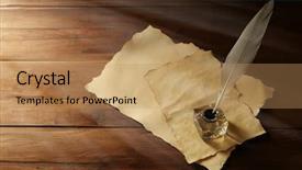  Presentation with feather pen - Audience pleasing theme consisting of feather pen with inkwell backdrop and a coral colored foreground