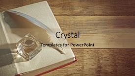  Presentation with feather pen - Beautiful PPT theme featuring feather pen with inkwell backdrop and a coral colored foreground