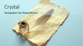  Presentation with feather pen - Slides consisting of feather pen with inkwell background and a cool aqua colored foreground