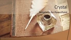  Presentation with feather pen - Cool new presentation theme with feather pen with inkwell backdrop and a soft green colored foreground