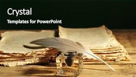  Presentation with feather pen - Beautiful slides featuring feather pen with inkwell backdrop and a black colored foreground