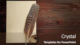  Presentation with feather pen - Presentation theme having feather pen with inkwell background and a tawny brown colored foreground