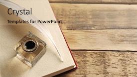  Presentation with feather pen - Presentation theme having feather pen with inkwell background and a coral colored foreground