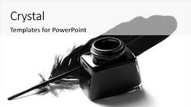  Presentation with feather - Beautiful PPT theme featuring feather quill and inkwell backdrop and a white colored foreground