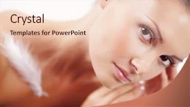  Presentation with beautiful skin - Beautiful presentation design featuring feather touch - beautiful female with clean healthy backdrop and a lemonade colored foreground