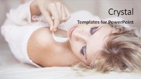  Presentation with feather - Cool new theme with quail grilled with potatoes on a wooden table backdrop and a coral colored foreground