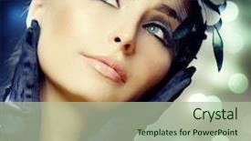  Presentation with feather - Presentation design having feather touch - young woman portrait vintage make-up background and a mint green colored foreground