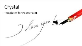  Presentation with love words - PPT theme having feathered pen letter - classic used ink feather background and a white colored foreground