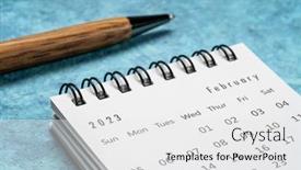  Presentation with february - PPT theme consisting of february-2023-small-spiral-desktop background and a white colored foreground