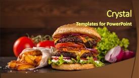  Presentation with hamburger - Presentation design featuring fed - delicious hamburger served on wooden background and a tawny brown colored foreground