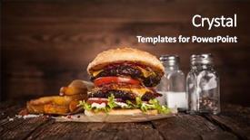  Presentation with rustic wood wooden frame - Cool new slide deck with fed - delicious hamburger served on wooden backdrop and a tawny brown colored foreground