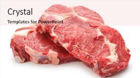  Presentation with steaks - Slide set enhanced with fed - raw beef steaks isolated background and a lemonade colored foreground