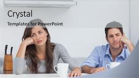  Presentation with tired - Audience pleasing theme consisting of fed - tired couple sitting backdrop and a light gray colored foreground