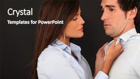  Presentation with man joined woman - Presentation design having fed - woman grabbing mans collar background and a  colored foreground