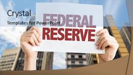  Presentation with cityscape - Cool new PPT layouts with fed government - federal reserve placard with cityscape backdrop and a light blue colored foreground