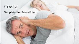  Presentation with snoring - Beautiful PPT theme featuring fed up man blocking his backdrop and a sky blue colored foreground