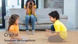  Presentation with sad children - Audience pleasing theme consisting of fed up mother listening backdrop and a coral colored foreground