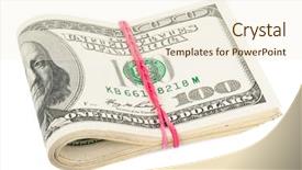  Presentation with floating dollar bills - Colorful presentation theme enhanced with federal reserve - hundred dollar bills rolled up backdrop and a cream colored foreground