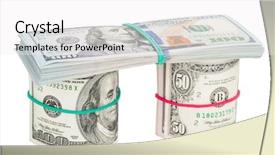  Presentation with floating dollar bills - Beautiful PPT theme featuring federal reserve - hundred dollar bills rolled up backdrop and a white colored foreground