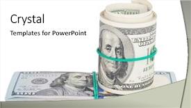  Presentation with bills - PPT theme having federal reserve - hundred dollar bills rolled up background and a white colored foreground