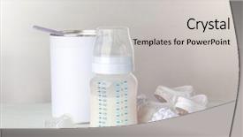  Presentation with baby bottle formula - Slide deck featuring feeding bottle of baby milk background and a light gray colored foreground