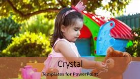  Presentation with gummy candy - Cool new PPT theme with feeding her best friend teddy backdrop and a red colored foreground