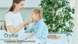  Presentation with breakfast sandwich - Colorful slide set enhanced with feeding her daughter with appetizing backdrop and a sky blue colored foreground