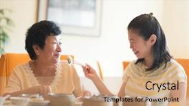  Presentation with senior asian - Amazing PPT layouts having feeding her senior parent food backdrop and a coral colored foreground