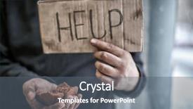  Presentation with cardboard - Theme having helping needy - poor man holding piece background and a gray colored foreground