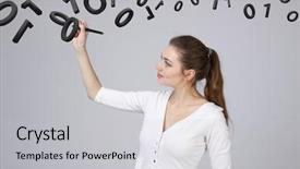  Presentation with code - Cool new presentation theme with feeding program - woman working with binary code backdrop and a  colored foreground