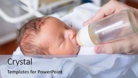  Presentation with newborn baby hospital - Cool new slide deck with feeding tiny baby boy backdrop and a light blue colored foreground