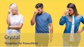  Presentation with stress men - Slides featuring feeling fatigue and headache stress background and a yellow colored foreground