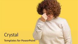  Presentation with middle ages portrait - PPT theme featuring feeling fatigue and headache stress background and a yellow colored foreground