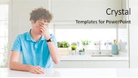  Presentation with greeiting show man - Cool new PPT theme with feeling fatigue and headache stress backdrop and a light gray colored foreground