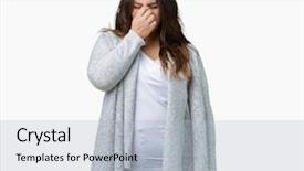  Presentation with young sing woman singing young - Cool new PPT theme with feeling fatigue and headache stress backdrop and a  colored foreground