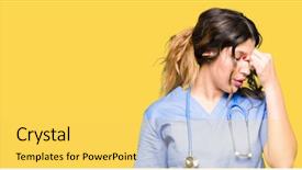  Presentation with medical concept - Cool new PPT layouts with feeling fatigue and headache stress backdrop and a yellow colored foreground