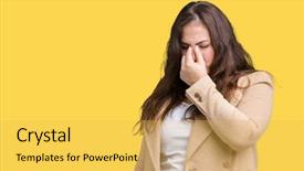  Presentation with frustration - PPT theme enhanced with feeling fatigue and headache stress background and a yellow colored foreground