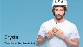  Presentation with cyclist - PPT layouts having feeling secure - handsome hispanic cyclist man wearing background and a light blue colored foreground