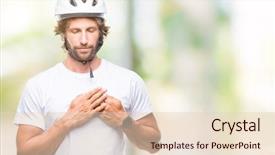  Presentation with triathlon professional cyclist man cycling - PPT theme consisting of feeling secure - handsome hispanic cyclist man wearing background and a lemonade colored foreground