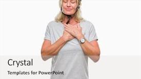  Presentation with cyclist - Audience pleasing presentation design consisting of feeling secure - middle age caucasian cyclist woman backdrop and a  colored foreground